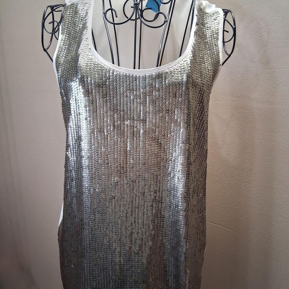 Y2K Silver Sequin Tank Top Blouse Metallic Glam Indie Sleaze M J.Crew Sequin - Picture 4 of 7